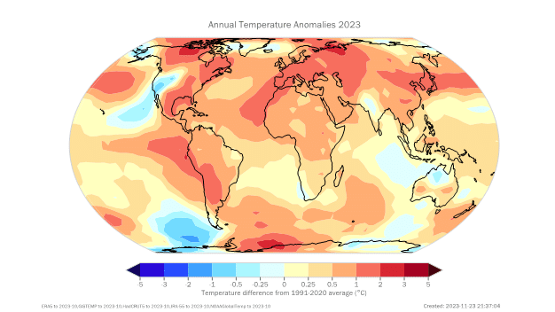 Billede af Verdens temperaturer 2023.