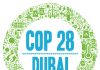 Logo for COP28 i Dubai UAE der er grønt og blå