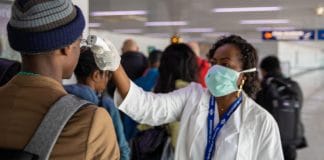 Passenger screening at Maya Maya international airport, Brazzaville, Republic of Congo.