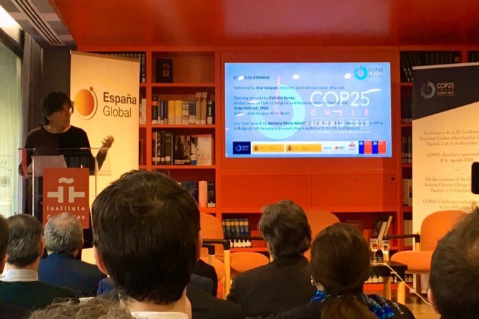 UN Brussels Director, Barbara Pesce-Monteiro, speaking at Instituto Cervantes in Brussels