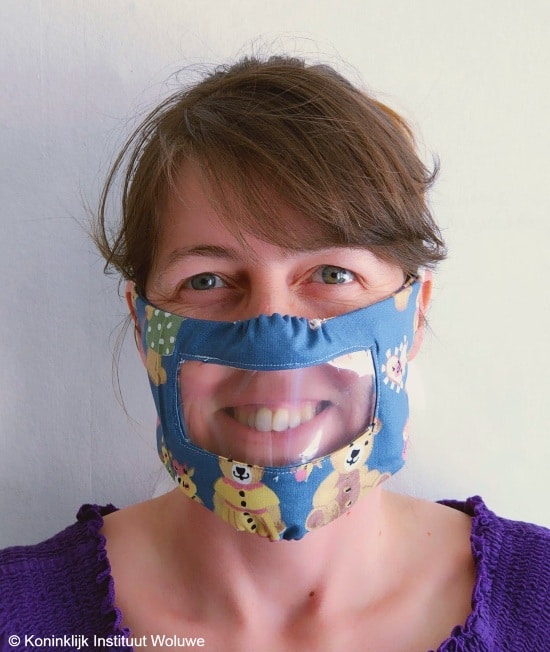 Teacher Wendy Schellemans wearing a transparent face mask