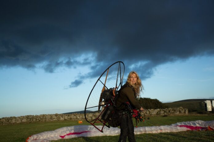 Sacha Dench after landing her paramotor