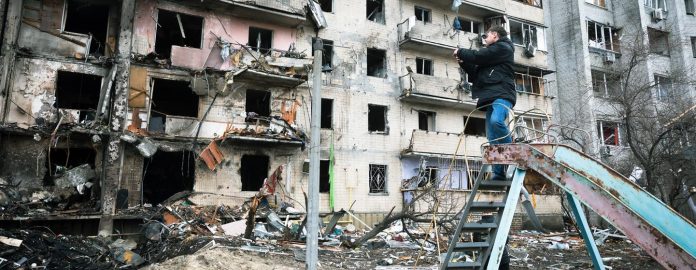 Damaged building in Kyiv