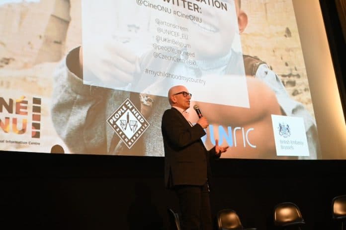 Co-director Phil Grabsky introducing his and Shoaib Sharifi’s film at the Ciné-ONU screening of MY CHILDHOOD, MY COUNTRY- 20 YEARS IN AFGHANISTAN.