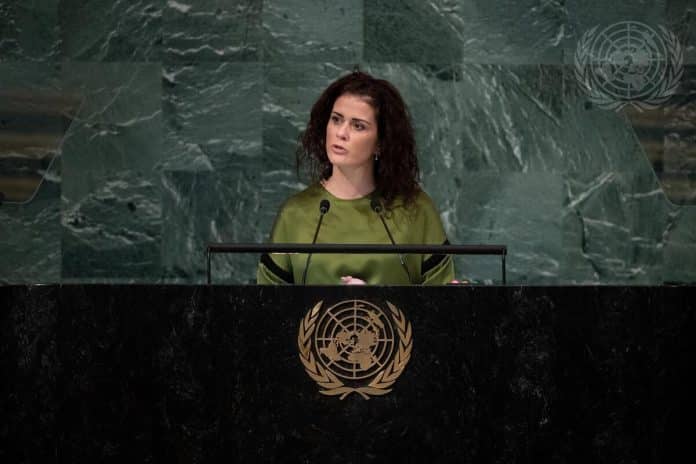 Thórdís Kolbrún Reykfjörd Gylfadóttir, Minister for Foreign Affairs of the Republic of Iceland, addresses the general debate of the 77th Session of the General Assembly of the United Nations