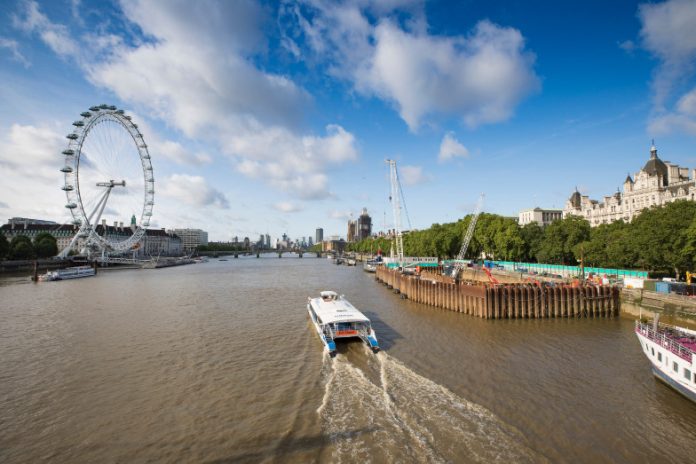 Construction as part of the Thames Tideway Tunnel project at Victoria Embankment in London