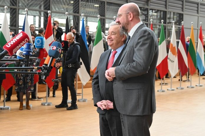 Photos from Stakeout with European Council President Charles Michel © UNRIC / Miranda Alexander-Webber