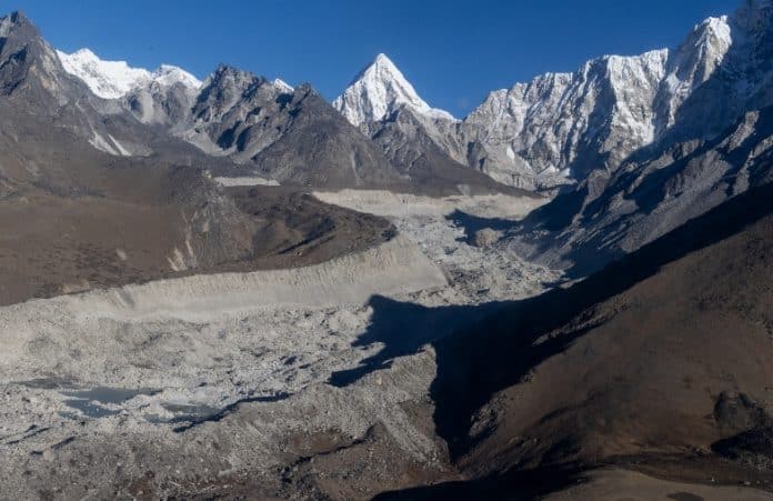 A view of the Everest Region and the Himalaya mountain range in Nepal