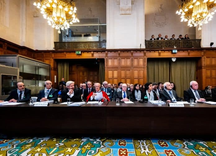 Members of the delegation of the State of Palestine at the start of the hearings. © UN Photo/ICJ-CIJ/Frank van Beek