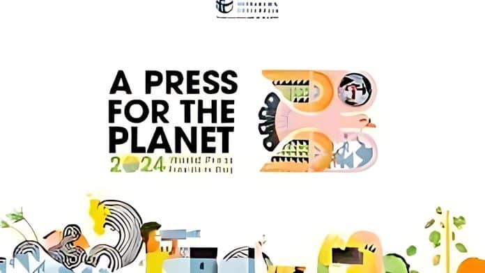 World Press Freedom Day poster with the day's theme: ‘A Press for the Planet: Journalism in the face of the environmental crisis'