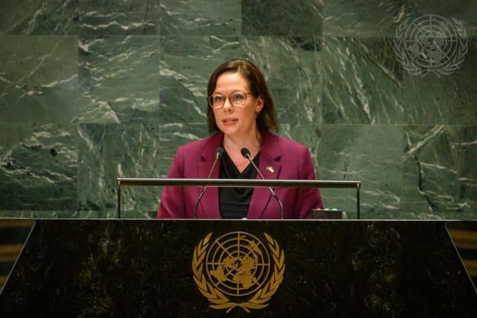 Maria Malmer Stenergard, Minister for Foreign Affairs of Sweden, addresses the general debate of the General Assembly’s seventy-ninth session. UN Photo/Loey Felipe