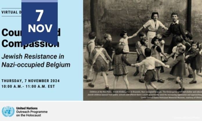 Virtual Discussion event poster - “Courage and Compassion: Jewish Resistance in Nazi-occupied Belgium”