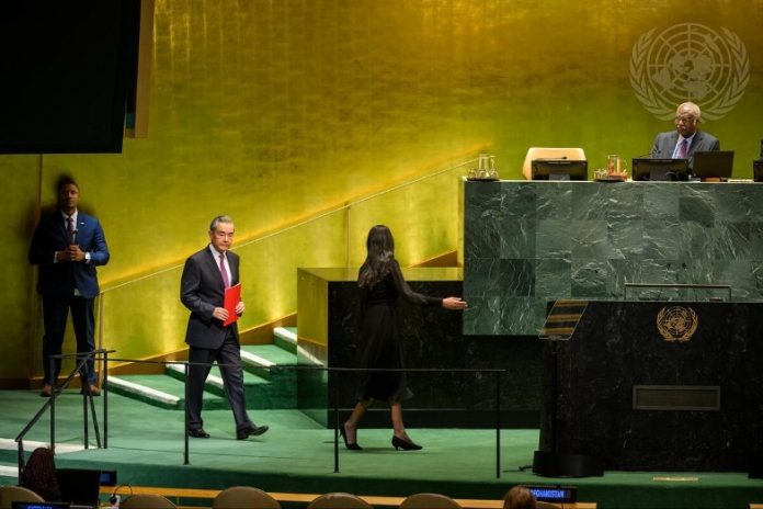 Wang Yi Foreign Minister of China on his way to the podium. UN Photo /Loey Felipe