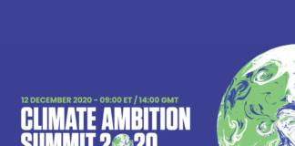 Logo du sommet sur l'ambition climatique. La terre sur fond bleu