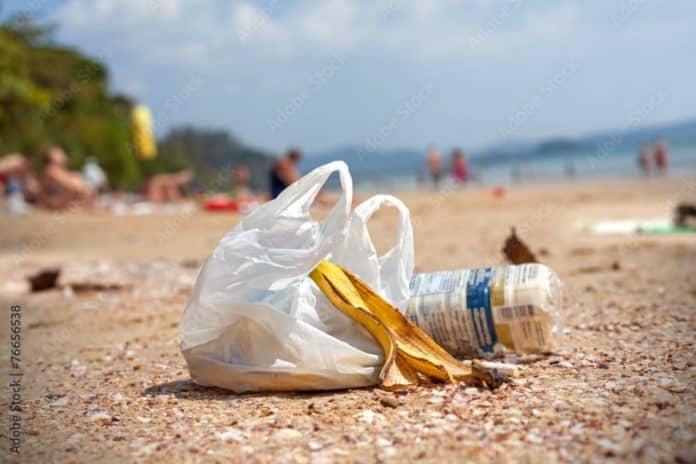 déchets abandonnés sur une plage