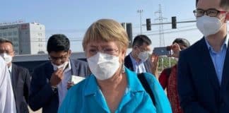 La Haute-Commissaire aux droits de l'homme Michelle Bachelet lors de sa visite en Chine, à Ürümqi, dans la région autonome ouïgoure du Xinjiang, en mai 2022.