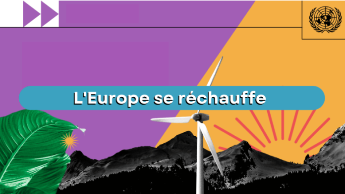 Illustration de montagnes, de plante, d'éolienne et de couché de soleil