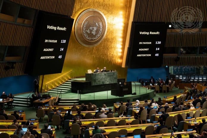 Adoption de la résolution sur le conflit Gaza Israel à l'Assemblée générale de l'ONU le 27 octobre