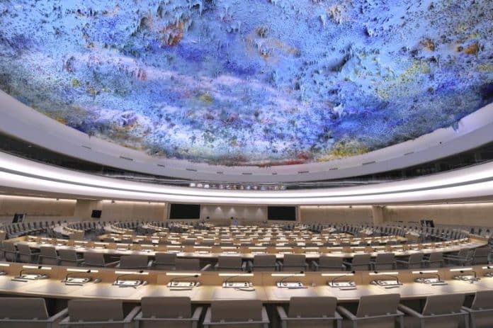 salle des droits de l'homme à Genève. La liberté d'expression sur le conflit Isare Palestine doit être respectée.