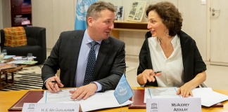 Guðlaugur Þór Þórðarson og Audrey Azoulay forstjóri UNESCO