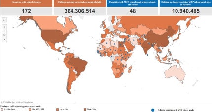 WFP World Map of CHildren without school meals