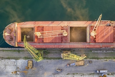 Large ship loading grain for export