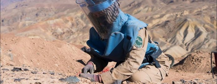 A female deminer at work in Bamyan, Afghanistan.