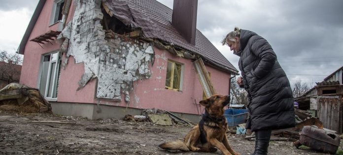 Il villaggio di Novoselivka, vicino a Chernihiv in Ucraina, è stato bombardato nel conflitto con la Russia.