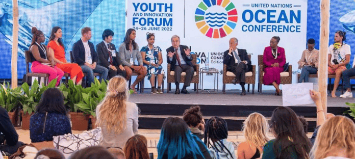 UN Secretary-General Antonio Guterres speaks at the UN Ocean Conference’s Youth and Innovation Forum in Lisbon, Portugal.