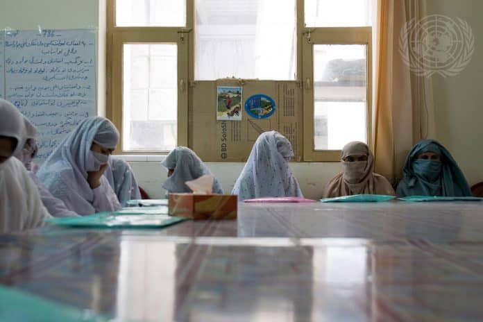 A group of female workers from a non-governmental organization in Afghanistan