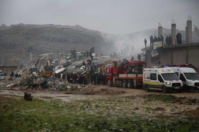 Rescue efforts are ongoing in Sarmada town, north-west Syria