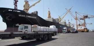 The MV Brave Commander berthed in Hodeidah port in Yemen carrying Ukrainian wheat flour milled in Turkiye