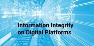 scritta su sfondo azzurro "Information integrity on digital platforms"