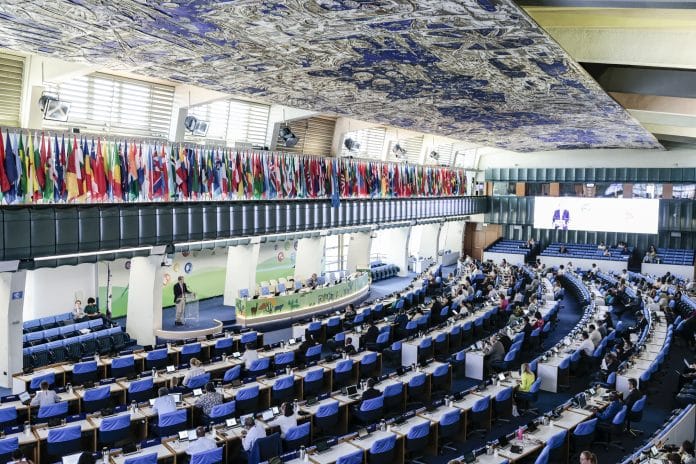 20 July 2023, Rome, Italy - CGRFA-19 Regular Session: Plenary Hall. Commission on Genetic Resources for Food and Agricolture, which marks its 40th anniversary this year. Morning Session - FAO headquarters (Plenary Hall). Photo credit must be given: ©FAO/Cristiano Minichiello. Editorial use only. Copyright ©FAO