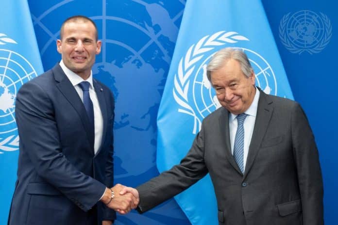 Secretary-General António Guterres meets with Robert Abela, Prime Minister of the Republic of Malta. UN Photo/Eskinder Debebe