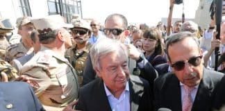 THE SECRETARY-GENERAL -- PRESS ENCOUNTER AT THE AL-ARISH AIRPORT IN EGYPT. Photo by Khaled Elfiqi/EPA-EFE