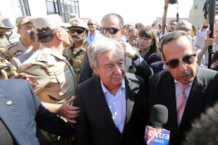 THE SECRETARY-GENERAL -- PRESS ENCOUNTER AT THE AL-ARISH AIRPORT IN EGYPT. Photo by Khaled Elfiqi/EPA-EFE