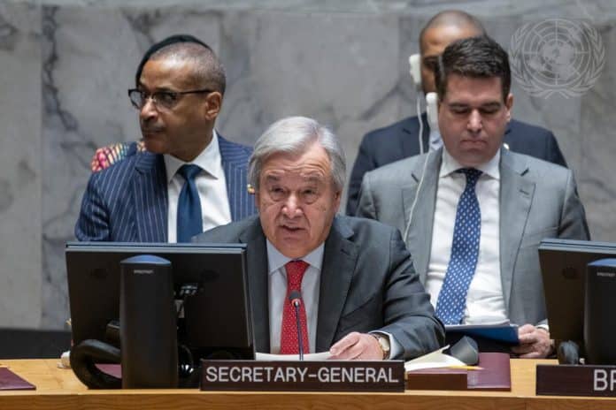 Il Segretario Generale - Osservazioni al Consiglio di Sicurezza sul Medio Oriente. UN Photo/Eskinder Debebe