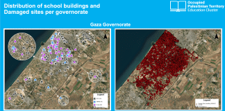 Verifica dei danni alle scuole in base alla vicinanza ai siti danneggiati - Gaza, Territori Palestinesi Occupati