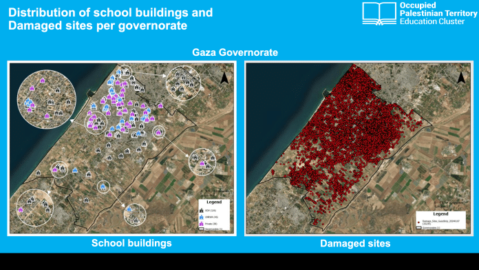 Verifica dei danni alle scuole in base alla vicinanza ai siti danneggiati - Gaza, Territori Palestinesi Occupati