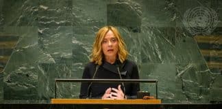 Il Presidente del Consiglio dei Ministri Giorgia Meloni alla 79ma Sessione dell'Assemblea Generale.