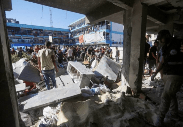 UNRWA school hit in Nuseirat, Gaza middle area, 11 September 2024.