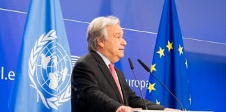 Secretaris-Generaal António Guterres tijdens een speech