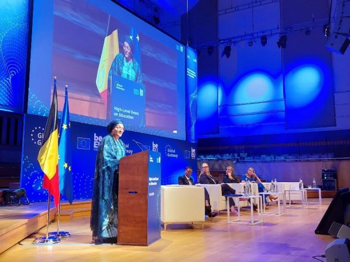 Adjunct-Secretaris-Generaal, Amina J. Mohammed, spreekt tijdens de opening van het #GlobalGateway High-Level Education Event.